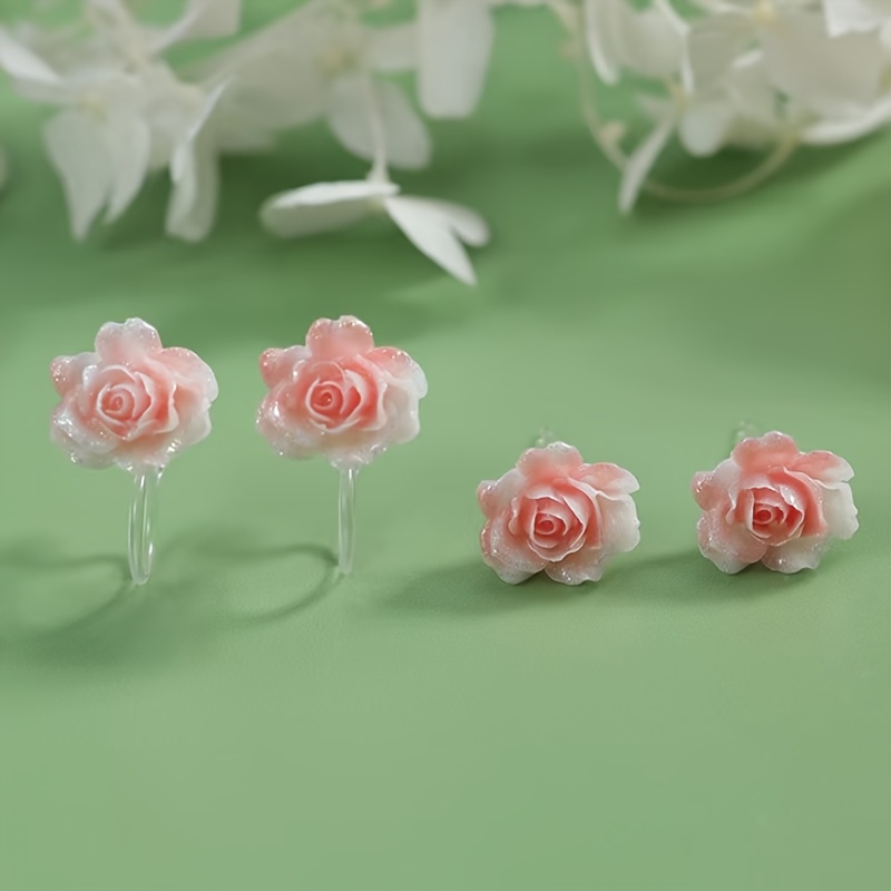 Luminous Rose Flower Ear Clip Resin Earrings